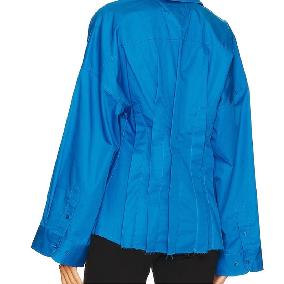 Revolve Blue Pleated Button Down Shirt - Picture 3 of 6